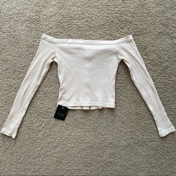 Nude Off The Shoulder Button Up Ribbed Top - Picture 3 of 3